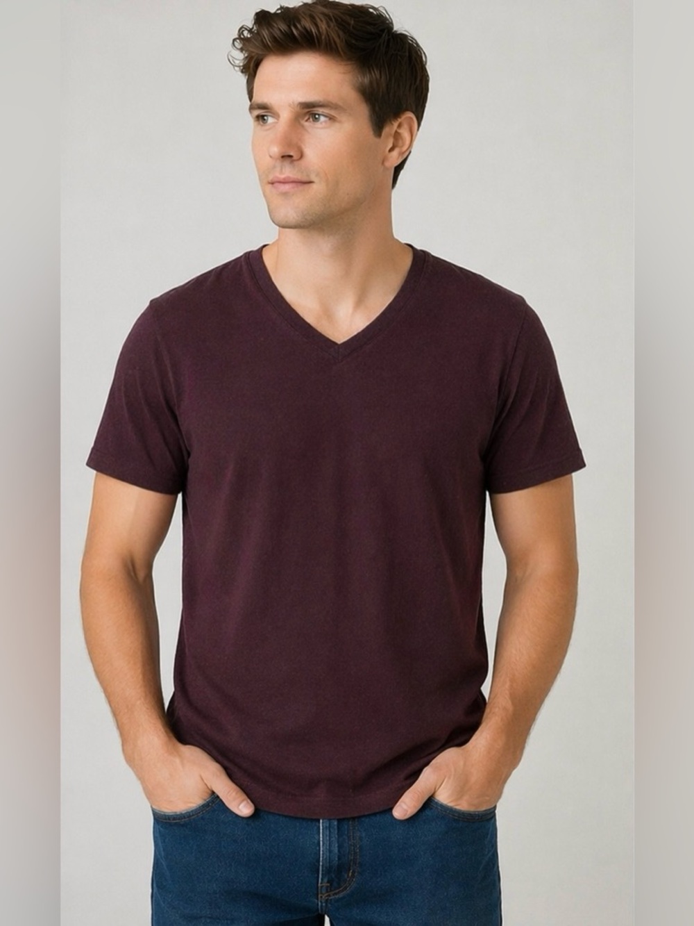 Banana Republic Men’s V-Neck T-Shirt Size XL | Burgundy Heather Tee | Pre-Owned